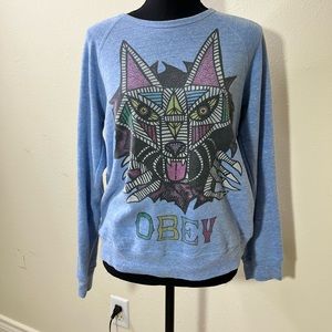 Blue obey crew neck sweater